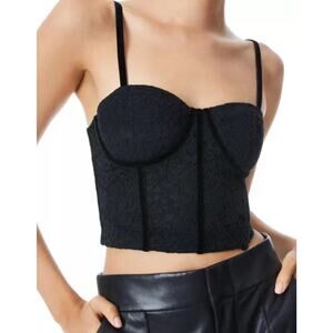 Alice and Olivia Lorette Lace Bustier Crop Top Black Size 10